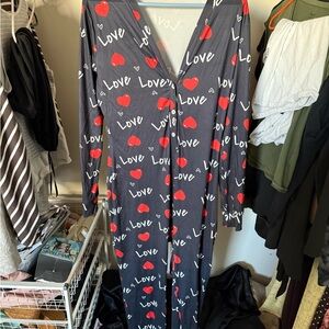 Charming Love Print Women's Pajama Onesie - Gray and Red